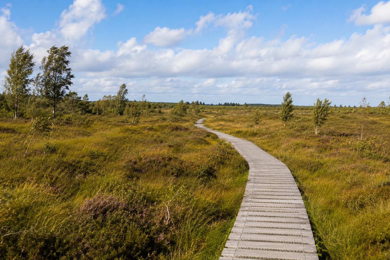 Sentier de bois à travers les Fagnes, près de Bérinzenne
